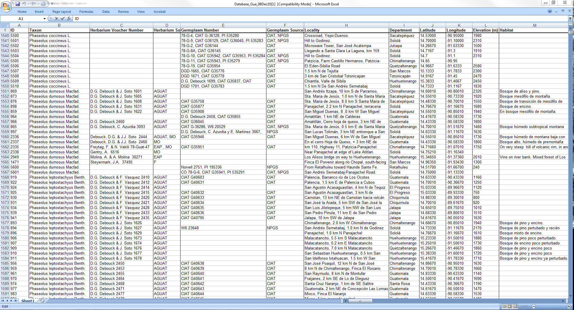 Database screen